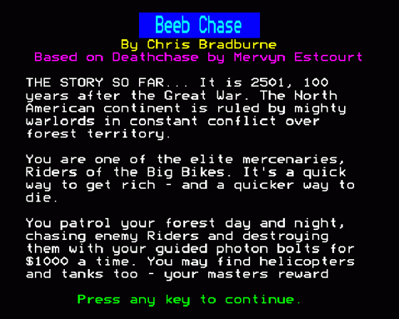 Beeb Chase Screenshot 10 (BBC Model B)