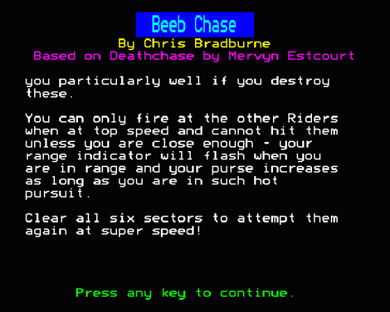 Beeb Chase Screenshot 11 (BBC Model B)