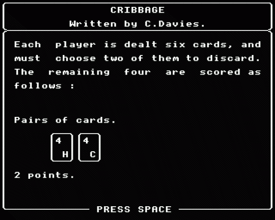 Cribbage Screenshot 6 (BBC B/B+/Master 128)