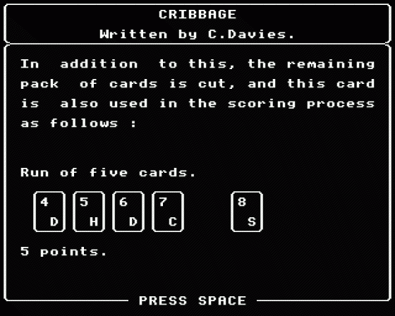 Cribbage Screenshot 11 (BBC B/B+/Master 128)