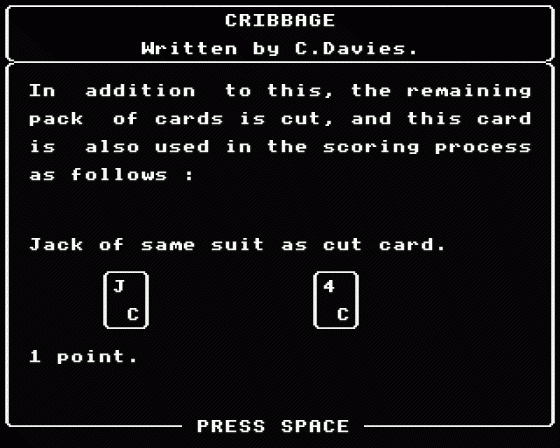 Cribbage Screenshot 12 (BBC B/B+/Master 128)