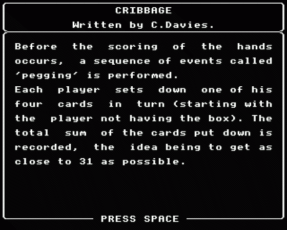 Cribbage Screenshot 20 (BBC B/B+/Master 128)