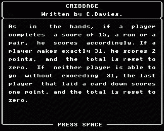 Cribbage Screenshot 21 (BBC B/B+/Master 128)