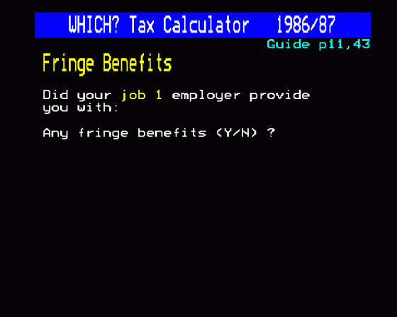 Which Taxcalc 1986 87 Screenshot 5 (BBC Model B)