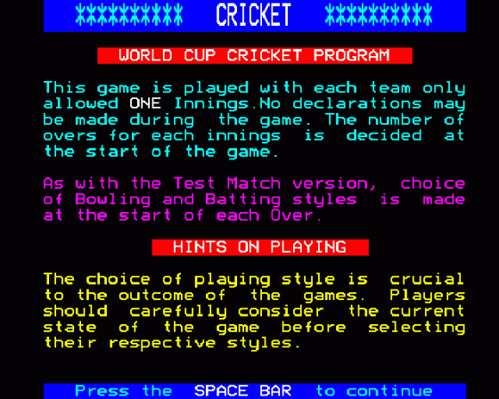 Test Match Screenshot 8 (BBC Model B)