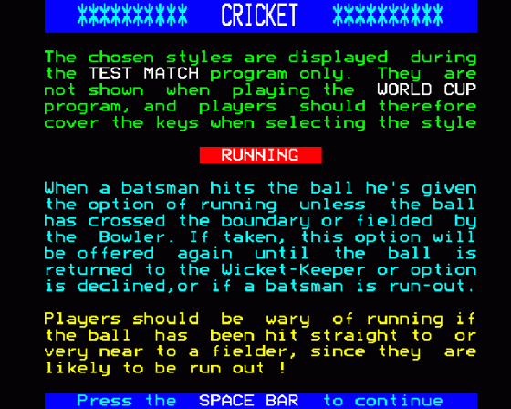 Test Match Screenshot 10 (BBC Model B)