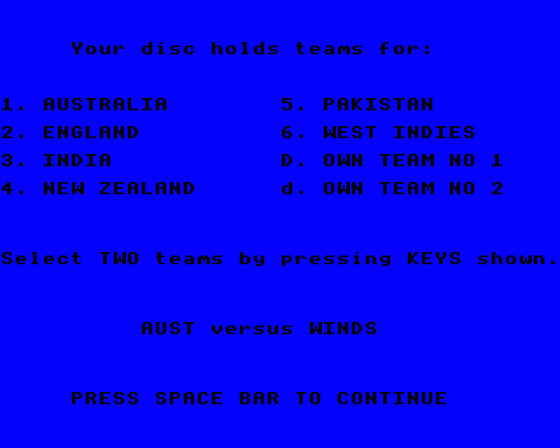 Test Match Screenshot 12 (BBC Model B)