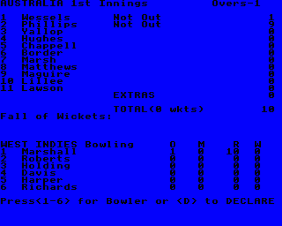 Test Match Screenshot 15 (BBC Model B)