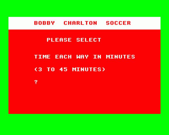 Bobby Charlton Soccer Screenshot 6 (BBC Model B)