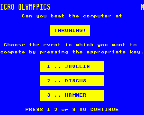 Micro Olympics Screenshot 10 (BBC Model B)