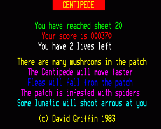 Centipede Screenshot 6 (BBC Model B)