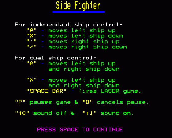 Side Fighter Screenshot 11 (BBC Model B)