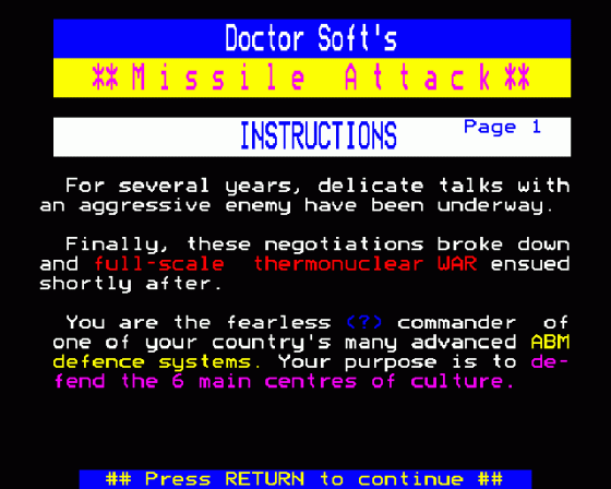 Missile Attack Screenshot 10 (BBC Model B)