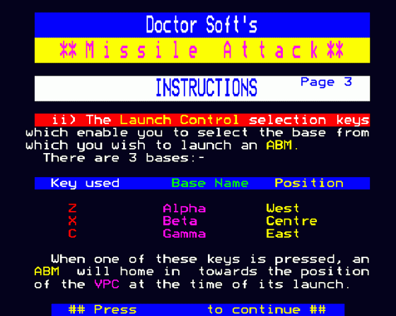 Missile Attack Screenshot 12 (BBC Model B)
