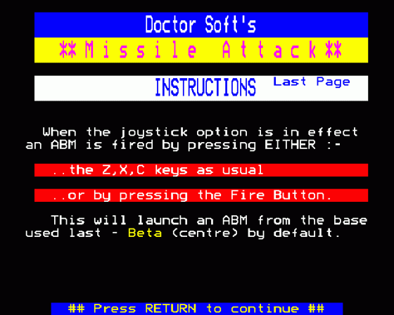 Missile Attack Screenshot 18 (BBC Model B)