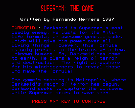 Superman: The Game Screenshot 11 (BBC Model B)