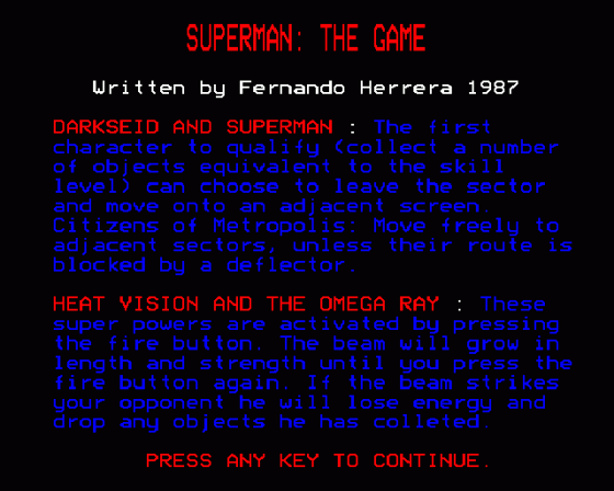 Superman: The Game Screenshot 13 (BBC Model B)