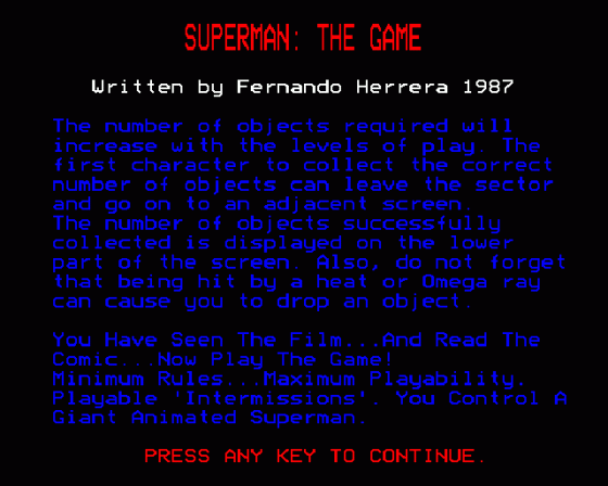 Superman: The Game Screenshot 15 (BBC Model B)