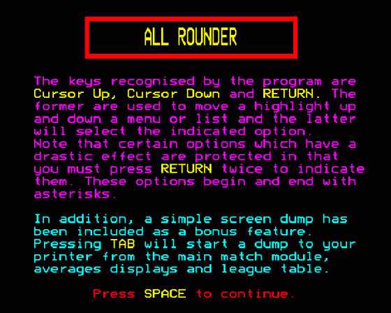 All Rounder Screenshot 6 (BBC B/B+/Master 128)