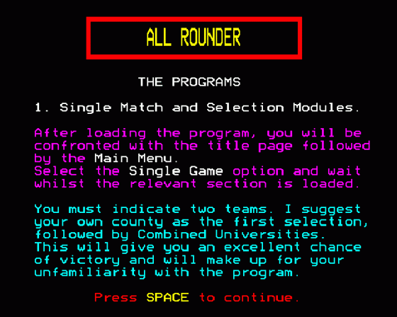 All Rounder Screenshot 7 (BBC B/B+/Master 128)