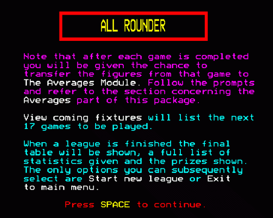 All Rounder Screenshot 18 (BBC B/B+/Master 128)