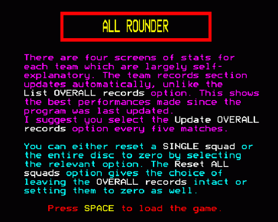 All Rounder Screenshot 21 (BBC B/B+/Master 128)