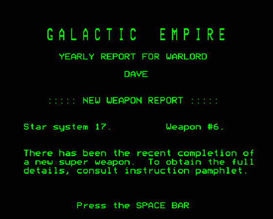 Galactic Empire Screenshot 5 (BBC Model B)