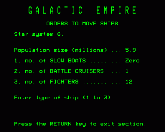 Galactic Empire Screenshot 7 (BBC Model B)