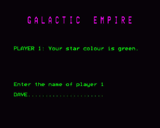 Galactic Empire Screenshot 12 (BBC Model B)