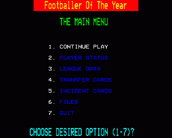 Footballer Of The Year Screenshot 8 (BBC B/B+/Master 128)