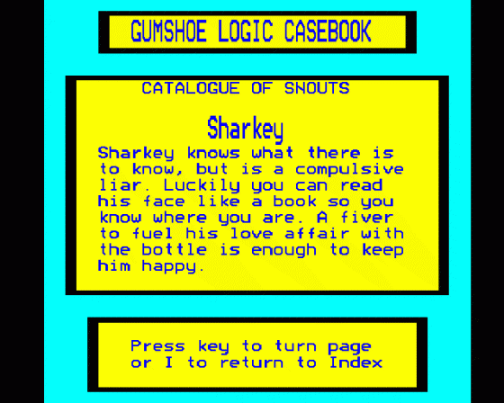 Gumshoe Logic Screenshot 5 (BBC Model B)