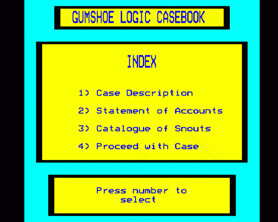 Gumshoe Logic Screenshot 10 (BBC Model B)