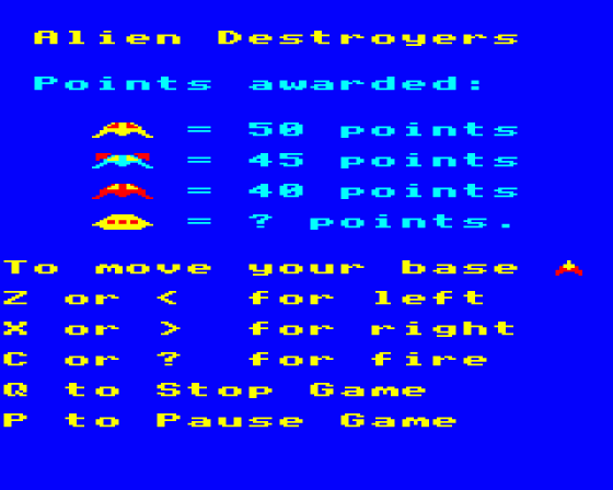 Alien Destroyers Screenshot 8 (BBC Model B)