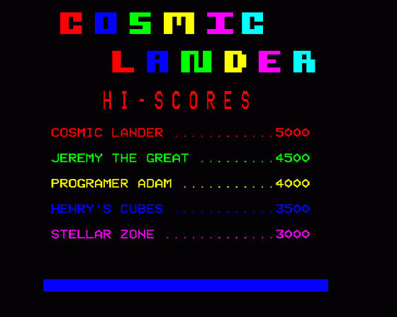 Cosmic Lander Screenshot 9 (BBC B/B+/Master 128)