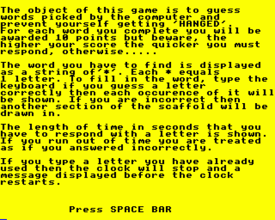 Hangman Screenshot 6 (BBC Model B)