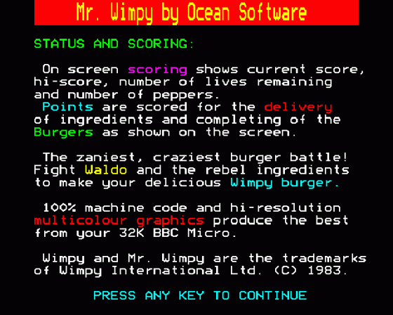 Mr. Wimpy Screenshot 11 (BBC Model B)