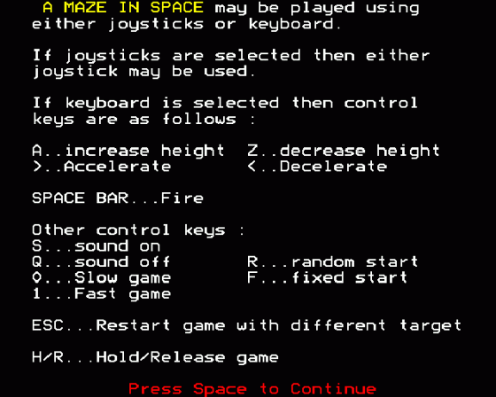 A Maze In Space Screenshot 6 (BBC Model B)