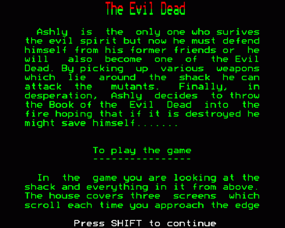 The Evil Dead Screenshot 12 (BBC Model B)