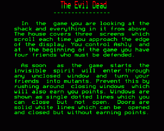 The Evil Dead Screenshot 13 (BBC Model B)