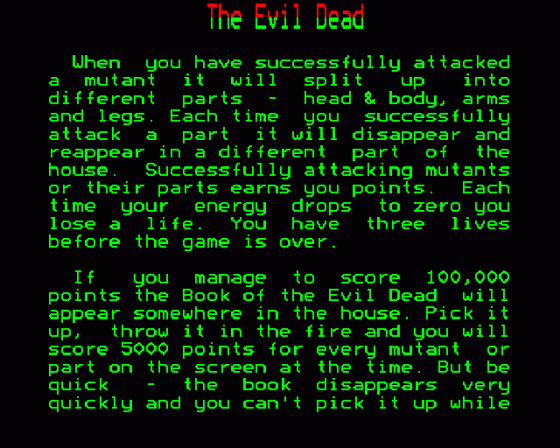 The Evil Dead Screenshot 15 (BBC Model B)