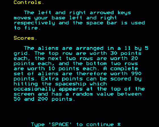 Space Invaders Screenshot 10 (BBC Model B)