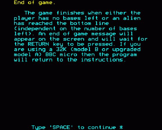 Space Invaders Screenshot 12 (BBC Model B)