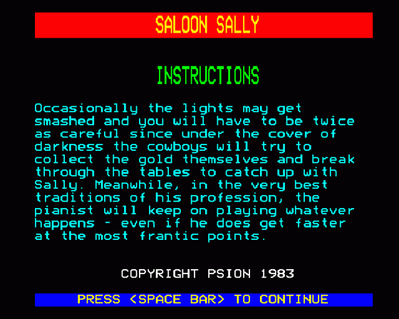Saloon Sally Screenshot 14 (BBC Model B)