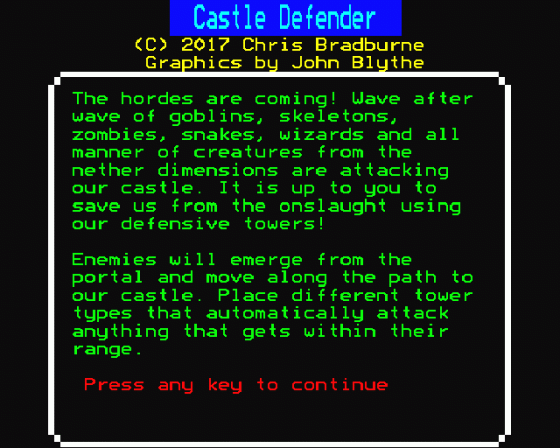 Castle Defender Screenshot 23 (BBC B/B+/Master 128)