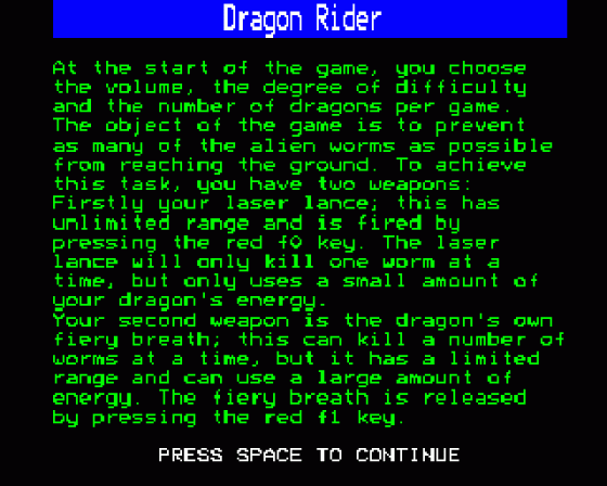 Dragon Rider Screenshot 18 (BBC Model B)
