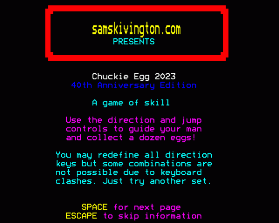 Chuckie Egg 2023 Screenshot 16 (BBC Model B)