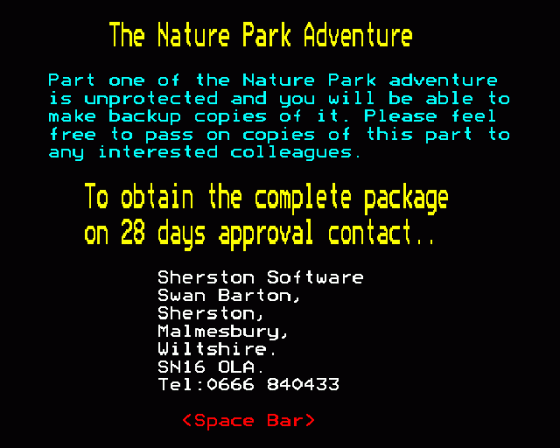 The Nature Park Adventure Screenshot 20 (BBC B/B+/Master 128)