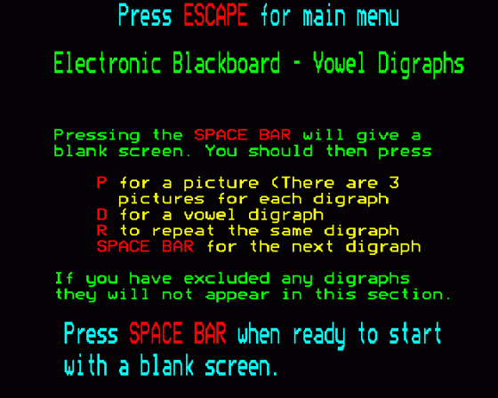 Vowel Digraphs Screenshot 7 (BBC Model B)