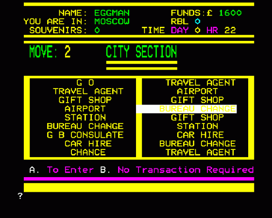 World Travel Game Screenshot 6 (BBC Model B)