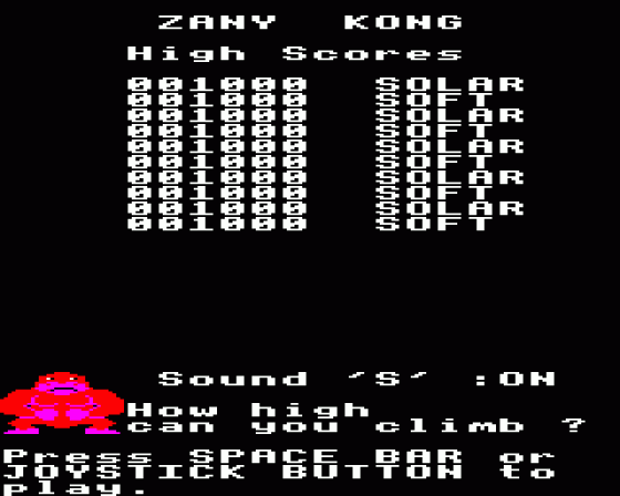 Zany Kong Screenshot 6 (BBC Model B)